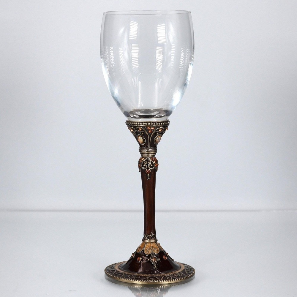 Vtg Brown Jeweled Enamel Stem Wine Goblets Set of 11 Formal Glassware Romantic‎